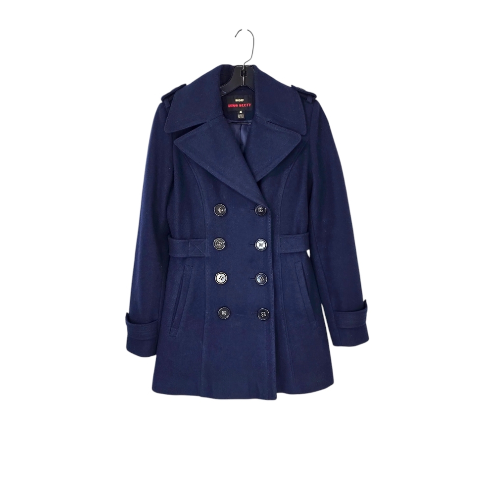 M60 Miss Sixty Blue Wool Trench Coat Women's Small Preppy Acadamia‎